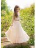 Two Piece Gold Sequin Champagne Tulle Boho Flower Girl Dress